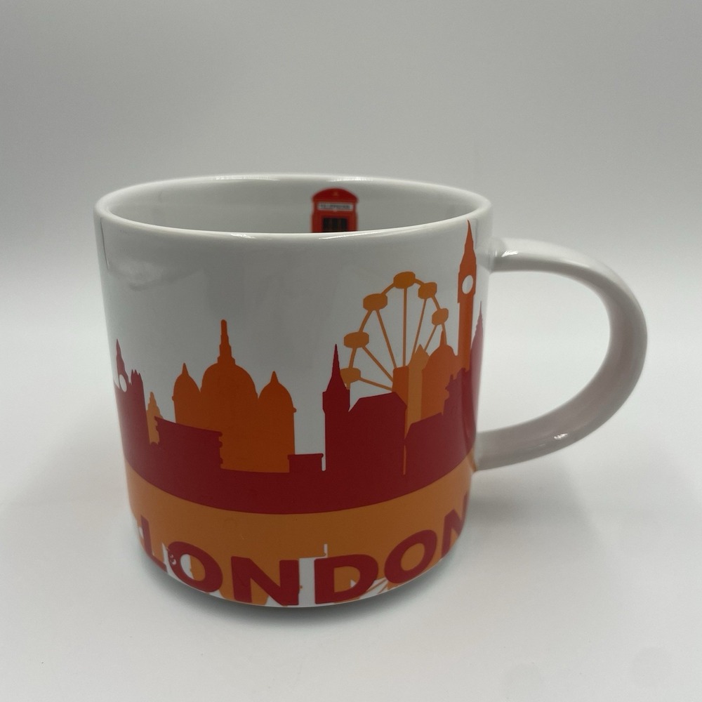 Travel Souvenir "London" Skyline Mug W/Interior Graphic of Telephone Booth 12oz
